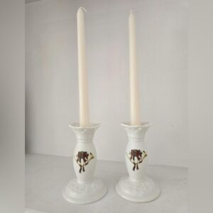 NWT 2 MIKASA WHITE LACE DETAIL HOLIDAY CANDLE STICK HOLDERS